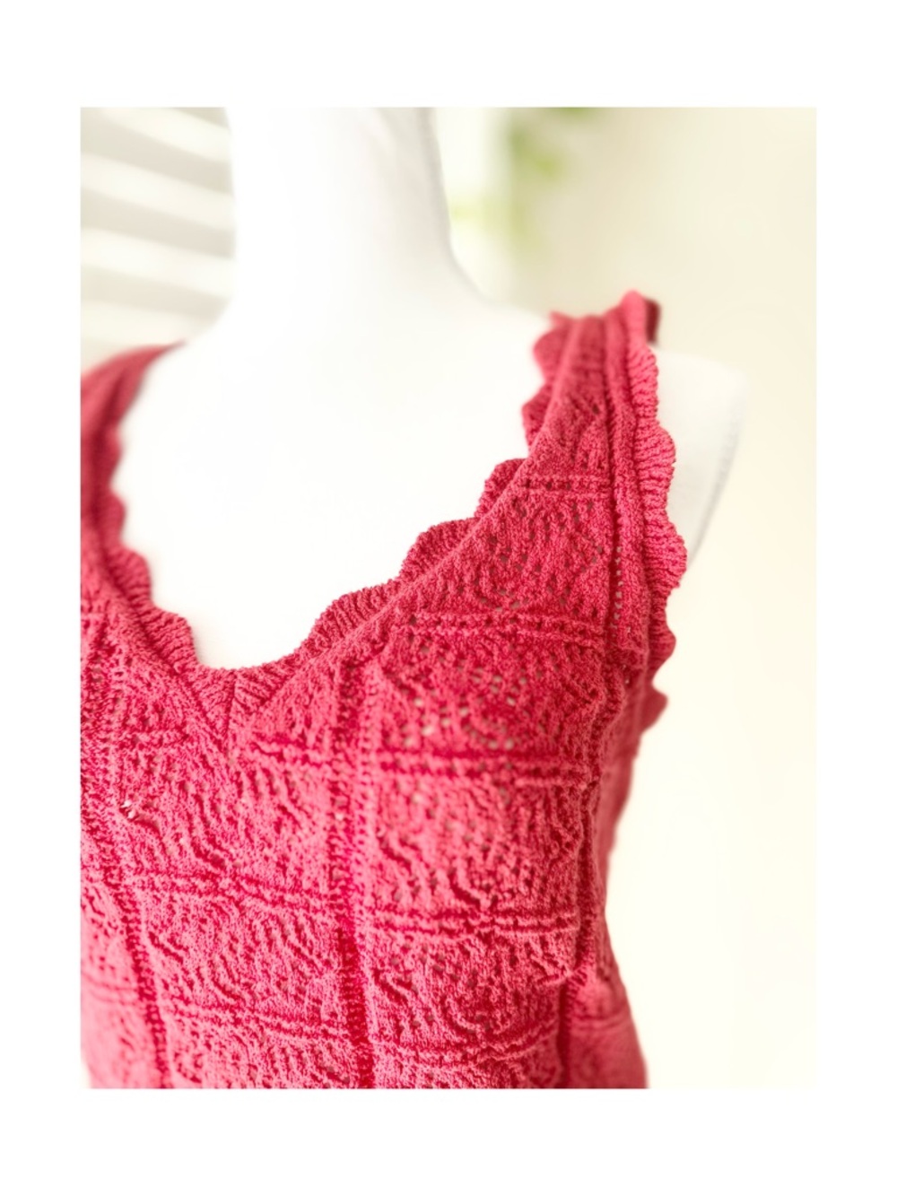 Mango Raspberry Red Knit Scalloped Tank Top